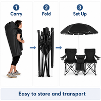 Banc de camping pliable 2-en-1 noir mat toutes saisons avec auvent amovible, design durable et respirant pour la plage et la randonnée