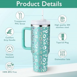 Vaso Térmico de 40oz con Asa, Tapa Antiderrames y Popote, Taza de Café Aislada de Acero Inoxidable, Vaso de Viaje que Mantiene la Bebida Fría, Vaso para Sublimación - Product Image 4
