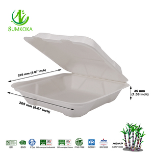 SUMKOKA 8×8インチ 100%堆肥化可能な正方形クラムシェル型テイクアウト食品容器 高耐久性 エコフレンドリー - Product Image 1