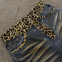 Jeans larges pour hommes à imprimé léopard, personnalisés OEM, de haute qualité, avec empiècements, délavage vintage, effet usé et déchiré, style streetwear