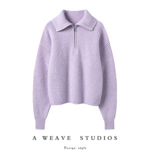 Femmes belle Pola fermeture éclair col lourd 100% pur <span class=keywords><strong>cachemire</strong></span> <span class=keywords><strong>pull</strong></span> tricoté pour automne hiver Style décontracté - Product Image 6