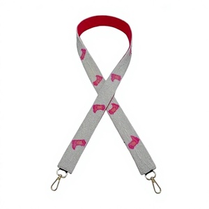 Correa de tela gris a la moda con diseño de flechas rosas y ganchos metálicos - Product Image 1