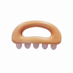 5-Stone Point Body Scraper <b>Massager</b> Wooden Handheld Gua Sha Board with Rose Quartz Aventurine & Obsidian Roller <b>Balls</b> - Product Image 5