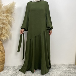 6738# Latest Chic Dress Wrinkle Crepe Crew Neck Elastic Cuff Beveled Line Design Big Bottom Fashionable Muslim Dress - Product Image 2