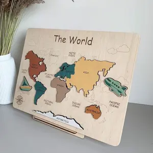 Juguetes Montessori rompecabezas de madera mapa único del mundo
