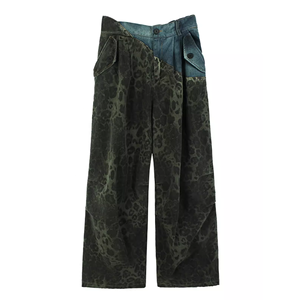 OUDINA all'ingrosso nuovi pantaloni Casual Harem carote leopardati Patchwork Denim pantaloni larghi donna pantaloni - Product Image 2