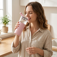 Gobelet modulaire 2-en-1 en verre et acier inoxydable de 800 ml |   Bouteille d'eau détachable à double ouverture avec logo personnalisé – Idéale comme cadeau