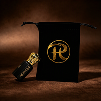 Vente en gros de flacons en verre noir personnalisés avec logo, 3 ml, 6 ml, 12 ml, pour huile de parfum arabe Oud Musk, flacon à bille avec pochette en velours
