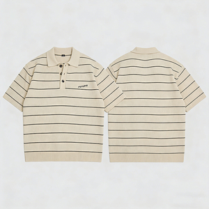 Men <b>Plus</b> <b>Size</b> Striped Knit Polo Shirt Short Sleeve Textured Collared Casual Relaxed Fit Summer <b>Sweater</b> Polo Top - Product Image 6