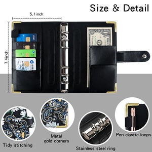 Creative leather ledger cash budget book tasca con cerniera raccoglitore con stampa a colori angoli in metallo PU <span class=keywords><strong>notebook</strong></span> A6 - Product Image 5