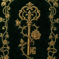 Sac en velours brodé Clé Enchantée et Vigne de Rose - Protecteur de journal de style antique de luxe