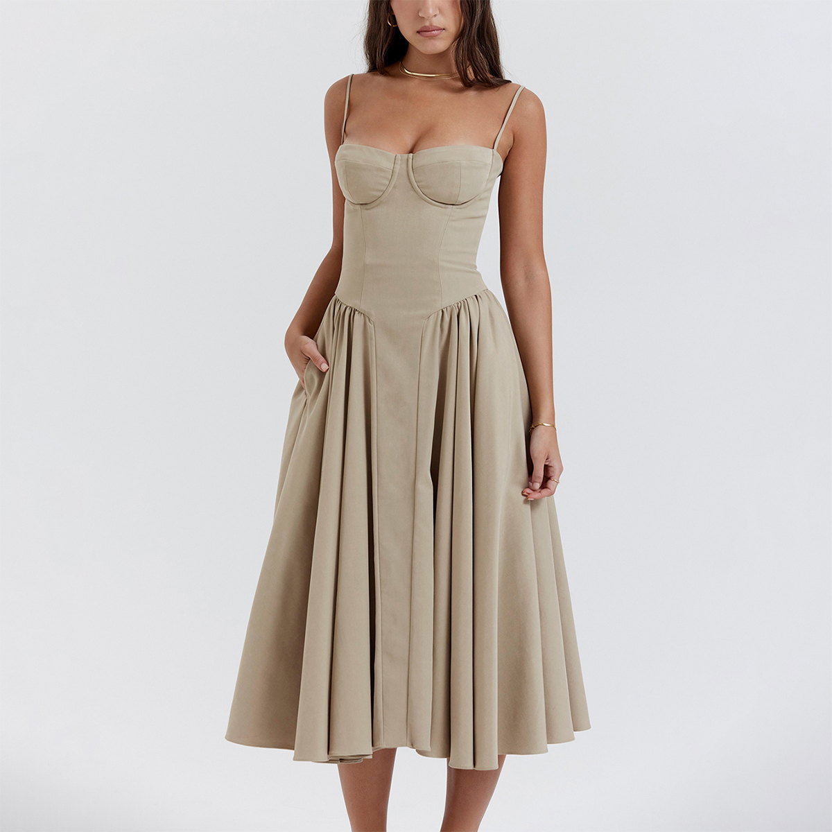 Stylish Taupe Corset Sundress for Women Vintage Inspired Sleeveless Summer  Dress| Alibaba.com
