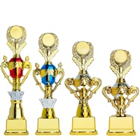 Nuevo trofeo creativo rojo azul premios de plástico tapa de flor redonda Base dorada trofeo en blanco personalizado trofeo de Canto de baile mundial