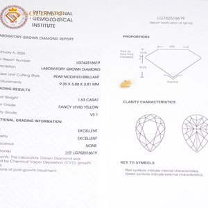 เพชรเหลืองทรงลูกแพร์เพาะเลี้ยงในห้องปฏิบัติการ Goldleaf IGI Certified ขนาด 1-3 กะรัต ระดับความสะอาด VVS VS เหมาะสำหรับทำเครื่องประดับ มีจำหน่ายราคาส่ง - Product Image 5