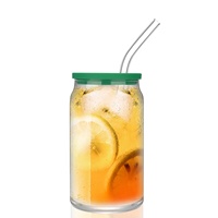 Haute qualité 16oz 20oz Borosilicate simple paroi bière peut verre tasse verre gobelet d'eau avec couvercle en bambou et paille
