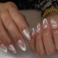 Lot de 24 faux ongles de Noël à presser, courts, forme amande, motif flocon de neige blanc sur base bleue, design hiver glacé, pour le bureau, logo personnalisé