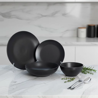 Service de table en céramique Guangda Luxury, 4 pièces, noir, glaçure réactive, style classique, compatible micro-ondes et lave-vaisselle, résistant à la chaleur