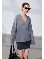 Pull en cachemire pur à 100 % anti-rides, fil moucheté minimaliste, col en V profond, pour femme, coupe oversize, épaules tombantes, tricot côtelé long