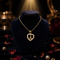 Collier tendance style Ins en acier inoxydable avec chaîne en bambou, pendentif 26 lettres, collier initial en forme de cœur avec strass et cristal