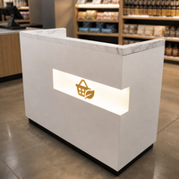 Comptoir de caisse personnalisé en pierre artificielle laquée blanche durable, directement de l'usine, pour la réception d'entreprise