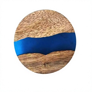 Posavasos Redondo Moderno de Madera con Incrustaciones de Resina Azul, Tapetes y Almohadillas Antideslizantes - Product Image 1