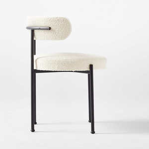 Silla de comedor estilo nórdico con patas de Metal, sillón de tela de mezcla de lana, color blanco y negro - Product Image 3