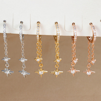 Boucles d'oreilles pendantes longues en acier inoxydable 316L avec strass en forme d'étoile, chaîne en or PVD 18 carats pour femmes, accessoire de mode