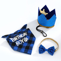 Décorations de fête d'anniversaire pour animaux de compagnie 2025 : Ensemble trois pièces en polyester (chapeau, bavoir, nœud papillon) pour chiens