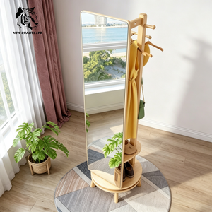 furniture factory good price customize huge stock eco-friendly floor mirror new designed bedroom furniture wood mirror coat rack - Product Image 3