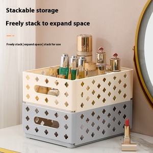 Hot Selling <strong>Plastic</strong> Square Handle Multifunction Modern Hollow Flower Storage <strong>Basket</strong> Solid Color Sorting Household Storage - Product Image 3