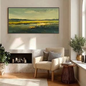 Pintura al Óleo Impresionista de Paisaje de Pantano Dorado, Arte Abstracto en Lienzo para Decoración de Vestíbulos de Hoteles, Oficinas y Hogares - Product Image 1