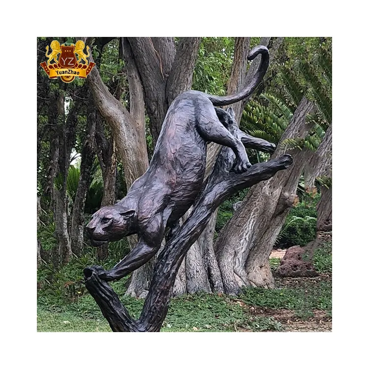الحديثة زينة للحديقة الخارجية المعادن الحرف تماثيل حيوانات النحت الحياة حجم البرونزية تمثال من ليوبارد و جذوع أشجار النحت