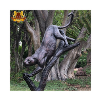 Statues d'animaux modernes en métal, décor de jardin extérieur, Sculpture de taille réelle en Bronze, Sculpture de léopard et de tronc d'arbre