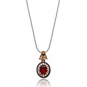 Authentic Silver Oval Shape <b>Garnet</b> Pendant Wholesale Turkish 925 Sterling Silver Jewellery - Product Image 2