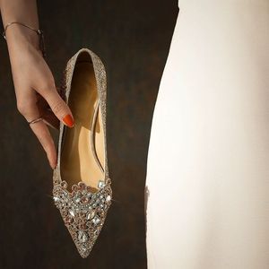 Women's Chinese Style <b>Wedding</b> Pumps <b>Champagne</b> Gold 2026 New Arrival Stiletto Heel Bridal High Heel <b>Shoes</b> - Product Image 3