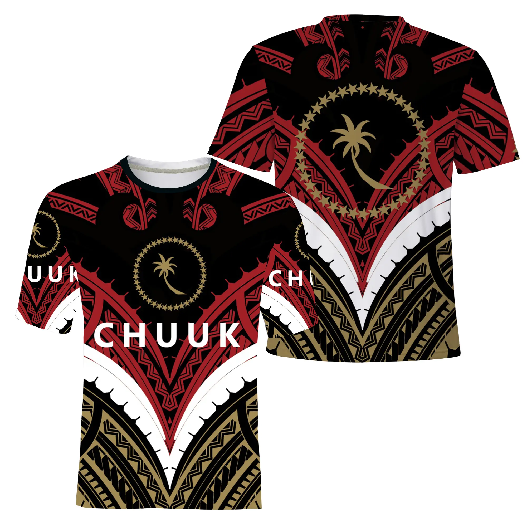 Cheap Basic Mens Tshirts Custom Logo Red Tribal Polynesian with Pohnpei Chuuk Design Casual Slim Fit Short Sleeve Shirts Tops