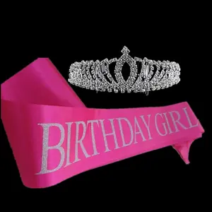 Birthday Party Supplies Birthday Girl Silver Glitter Sash And Tiara Crown Set Birthday Decorations Set