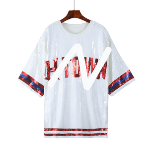 Vintage Texans Día del Juego Fútbol Personalizado O-cuello Botón Logos Delanteros Sólido Gasa Mini Lentejuelas Jersey <span class=keywords><strong>Vestido</strong></span> Casual - Product Image 3
