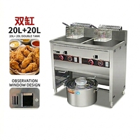 Nouvelle friteuse à gaz double cylindre en acier inoxydable 20L+20L, cuve profonde, haute productivité, pour la friture de poulet, idéale pour les commerces alimentaires et les hôtels
