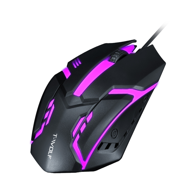 T-WOLF V1 Wired Gaming Mouse 3D Optical LED Colorful Light Mouse 1200DPI for PC Computer Desktop Mouse