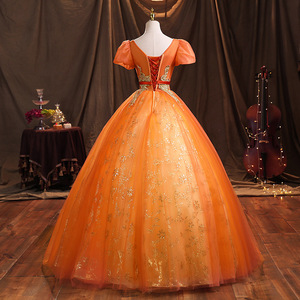 Orange Evening Gown Women Long Skirt Stage Performance Dress Elegant Style Vocal Music Exam Hostess Wear - Product Image 3