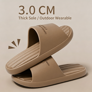 Gray PU <b>Slide</b> Slippers Open Toe Cushioned EVA Outsole Indoor All Seasons - Product Image 4