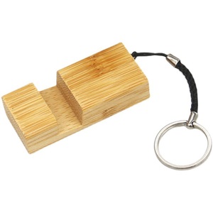 Bamboo <b>Mini</b> Phone Stand Desktop Holder Portable Mobile Phone Rack Keychain For <b>Desk</b> Use - Product Image 3