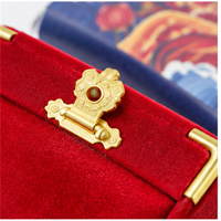 Boîte à bijoux en nylon floqué de haute qualité avec bouton floral à coins dorés, personnalisable pour promotion et export – Meilleures ventes
