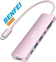 BENFEI Hub USB C 7-en-1 avec HDMI(4K @ 60Hz), 2 USB-A, 1 données USB-C, charge 100W, lecteur de carte SD/TF, câble en silicone sans enchevêtrement