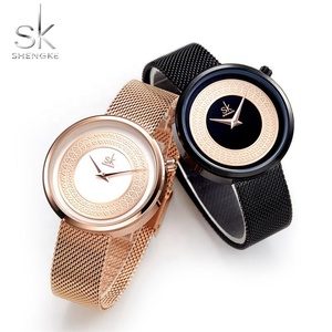 SHENGKE Offre Spéciale filles montre mains K0094L accepter Logo personnalisé en acier inoxydable <span class=keywords><strong>maille</strong></span> montre-bracelet de luxe dame noir/rose couleur - Product Image 6