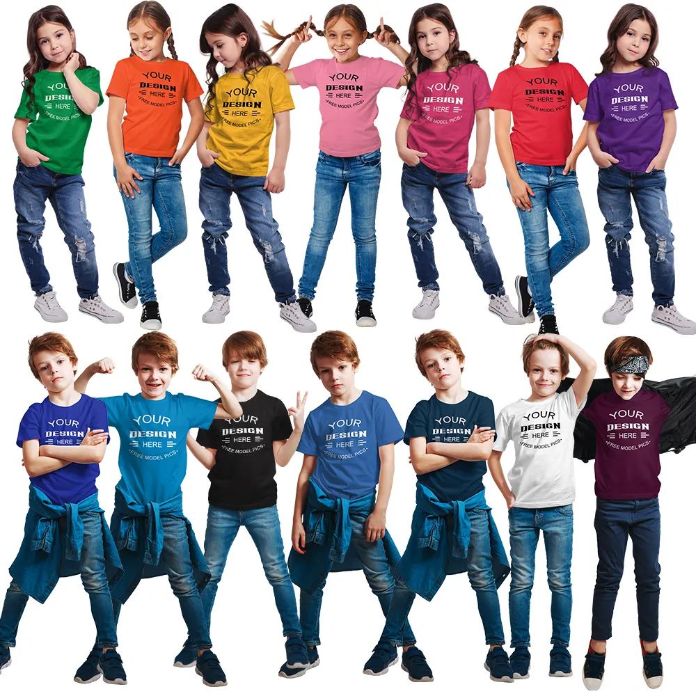 เสื้อยืดคอกลมแขนสั้นสำหรับเด็กผู้ชายเสื้อยืดไม่มีลวดลายสำหรับเด็กทำจากผ้าฝ้าย100% ออกแบบโลโก้ได้ตามต้องการ