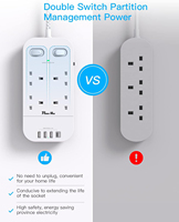 Kabel ekstensi 4 cara Surge dilindungi Lead dengan slot USB Multi Plug kabel ekstensi Power Strip dengan sakelar ganda