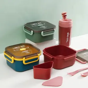 Custom 1000ml 500ml Bento Box Water Cup <b>Set</b> Plastic <b>Lunch</b> Box sealed Strong Children Adult Available - Product Image 1