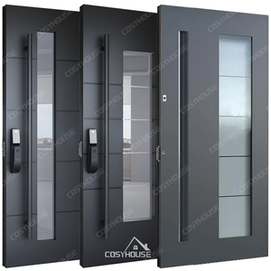 Porte d'entrée blindée moderne en acier avec panneau en verre pour villa, hôtel, école, entrée extérieure - Product Image 1